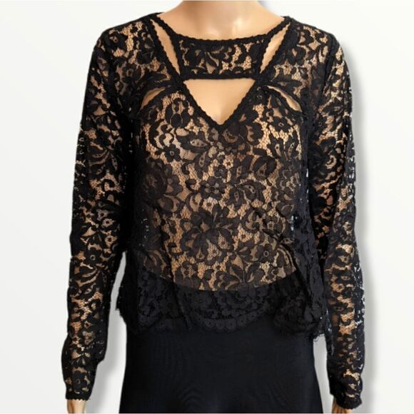 Free People Black Lace Top - Picture 4 of 8